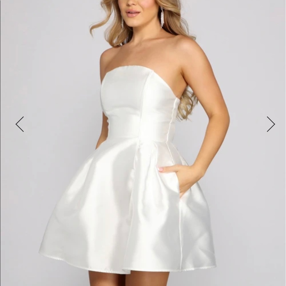 Hadley strapless pleated satin party dress